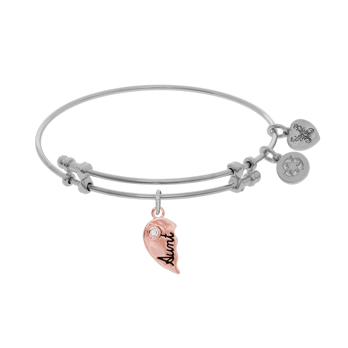 Aunt and Niece Matching Heart Charm Expandable Adjustable Bangle Bracelet, 7.25