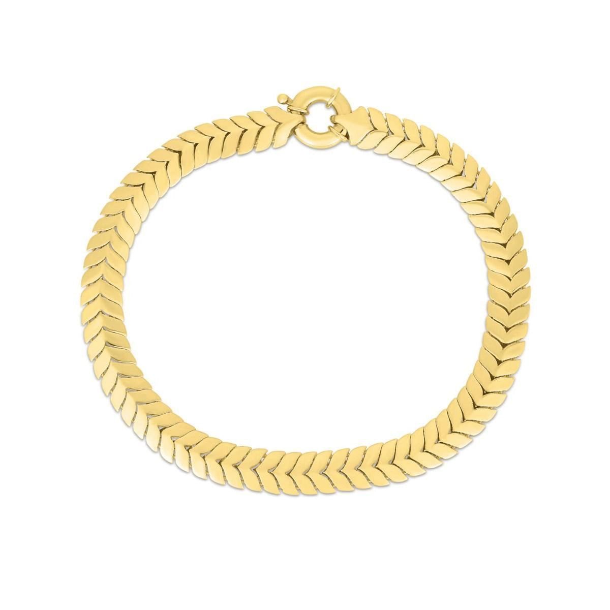 14k Yellow Real Gold 6mm Chevron Link Chain Bracelet, 7.5