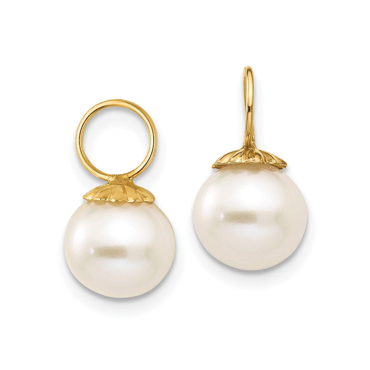 14K Yellow Gold Cultured Pearl Dangle Enhancers for Hoop Earrings