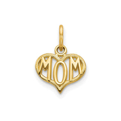 10k Yellow Gold Mom Heart Charm Pendant, 15x11mm