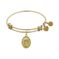 Angelica Finish Brass Palm Tree Adjustable Bangle Bracelet, 7.25