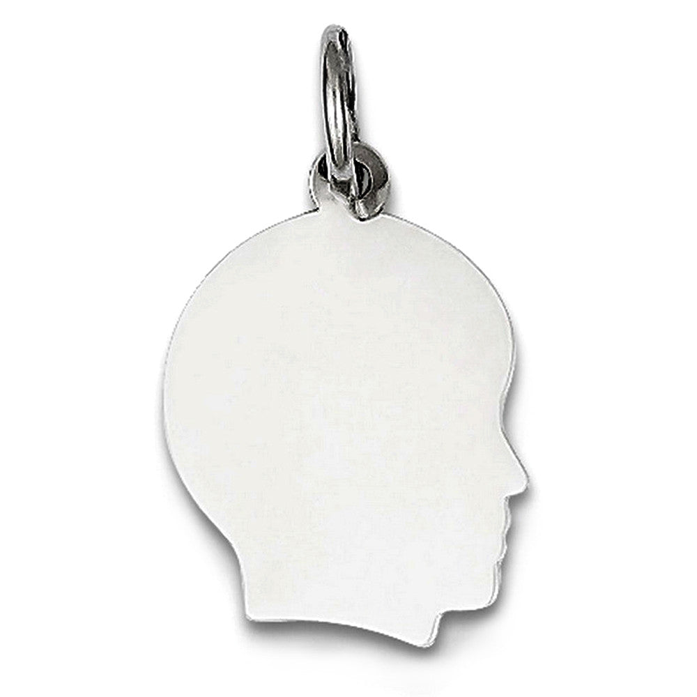 14K White Gold Male Head Silhouette Charm, 18 x 28 mm