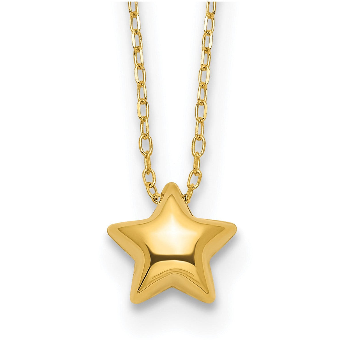 14k Yellow Gold High Polished Puffed Star Pendant Necklace, 16.5 Inches