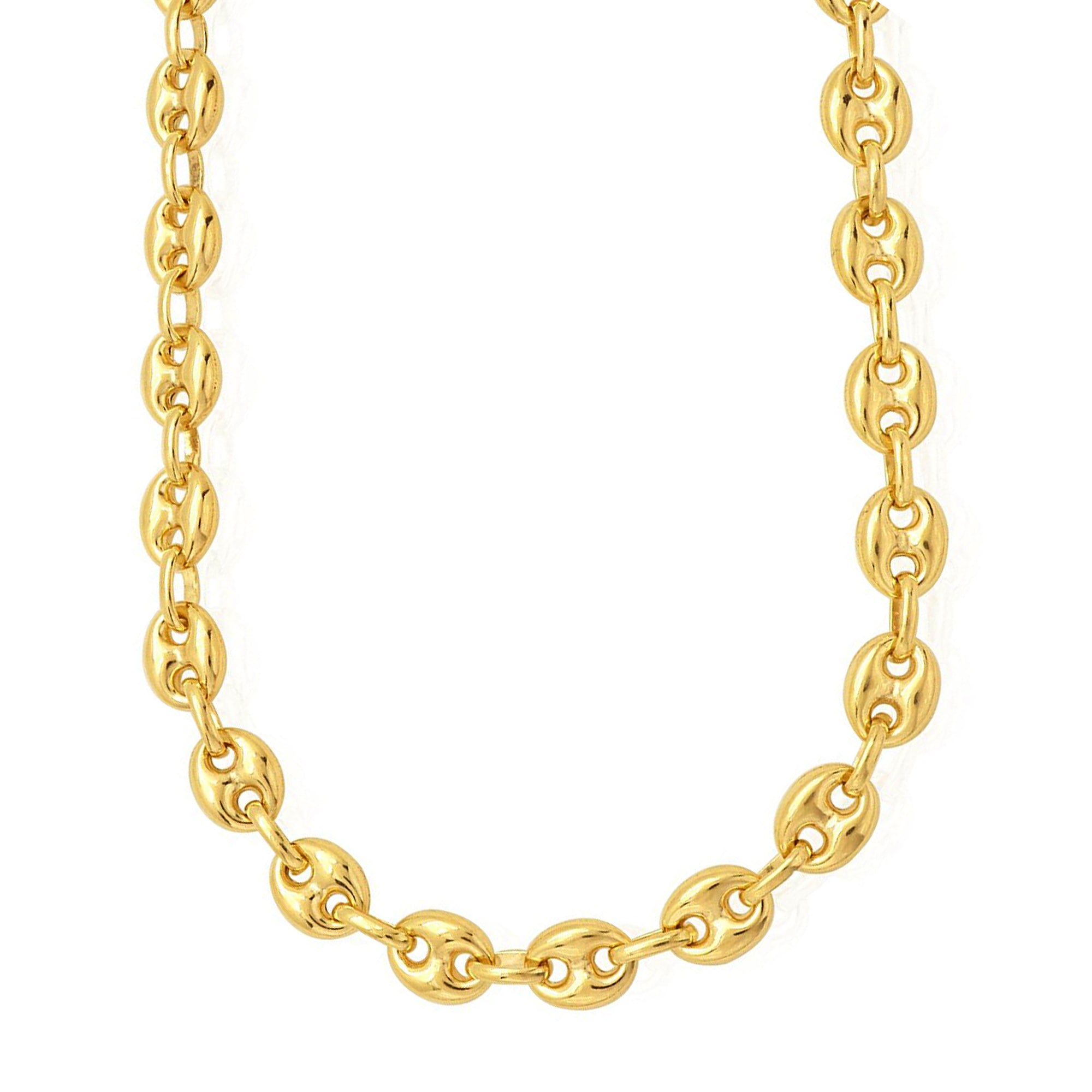 14k Yellow Gold Puffed Mariner Link Chain Necklace, 7mm