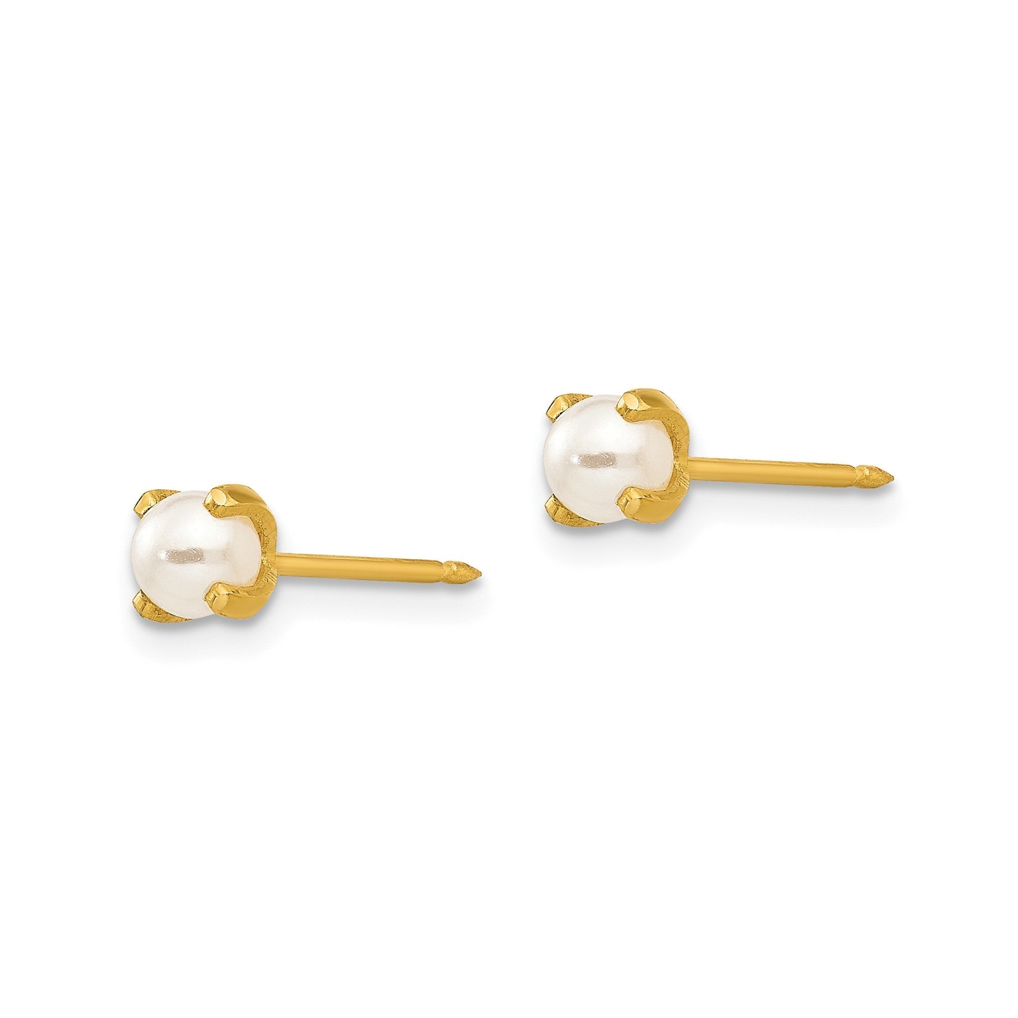 24k Gold Plated Stainless Steel Inverness 4mm Simulated Pearl Stud Earrings - JewelryAffairs