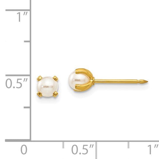 24k Gold Plated Stainless Steel Inverness 4mm Simulated Pearl Stud Earrings - JewelryAffairs