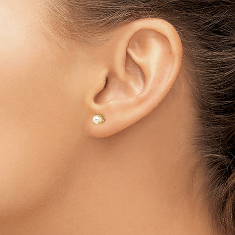 24k Gold Plated Stainless Steel Inverness 4mm Simulated Pearl Stud Earrings