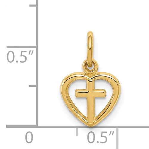 14K Yellow Gold Heart and Cross Charm Pendant fine designer jewelry for men and women