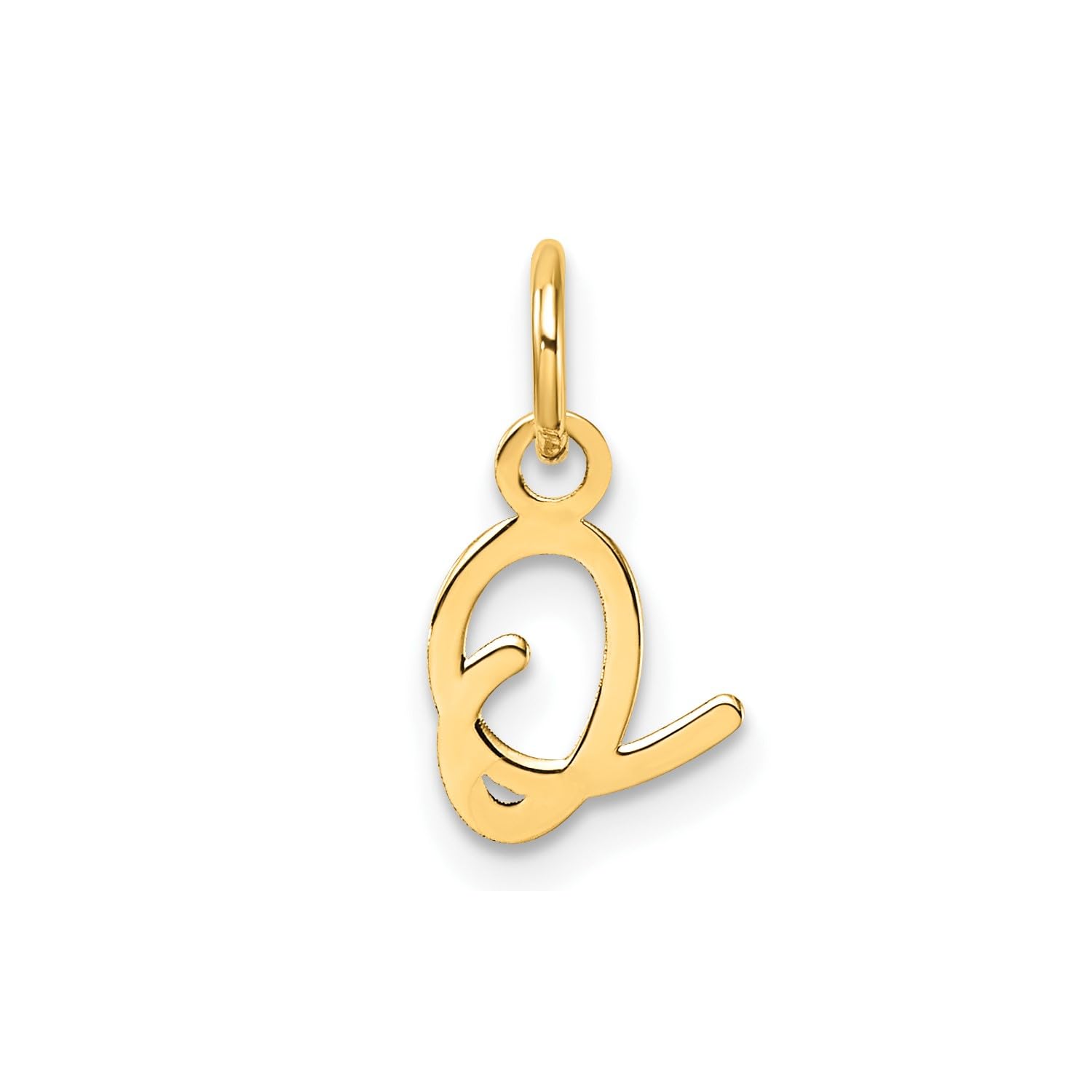 14K Yellow Gold Script Alphabet Initial Letter Charm Pendant, 14mm