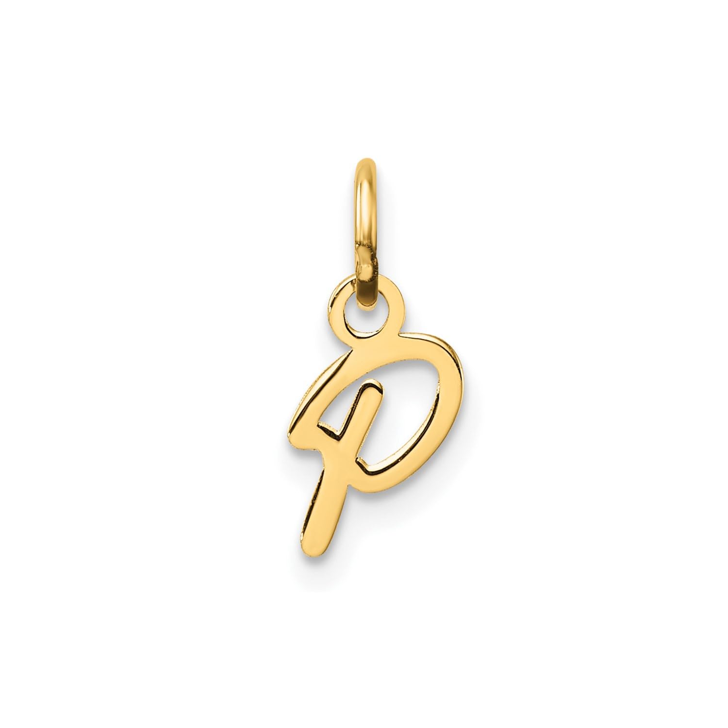 14K Yellow Gold Script Alphabet Initial Letter Charm Pendant, 14mm