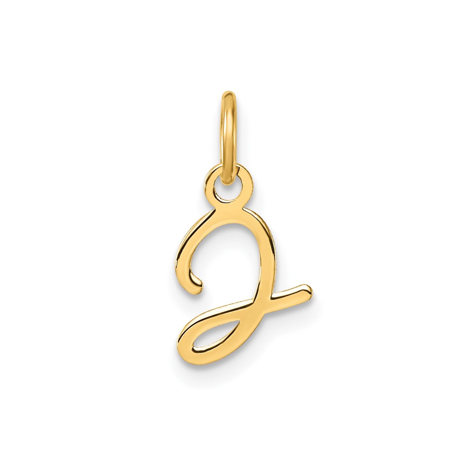 14K Yellow Gold Script Alphabet Initial Letter Charm Pendant, 14mm