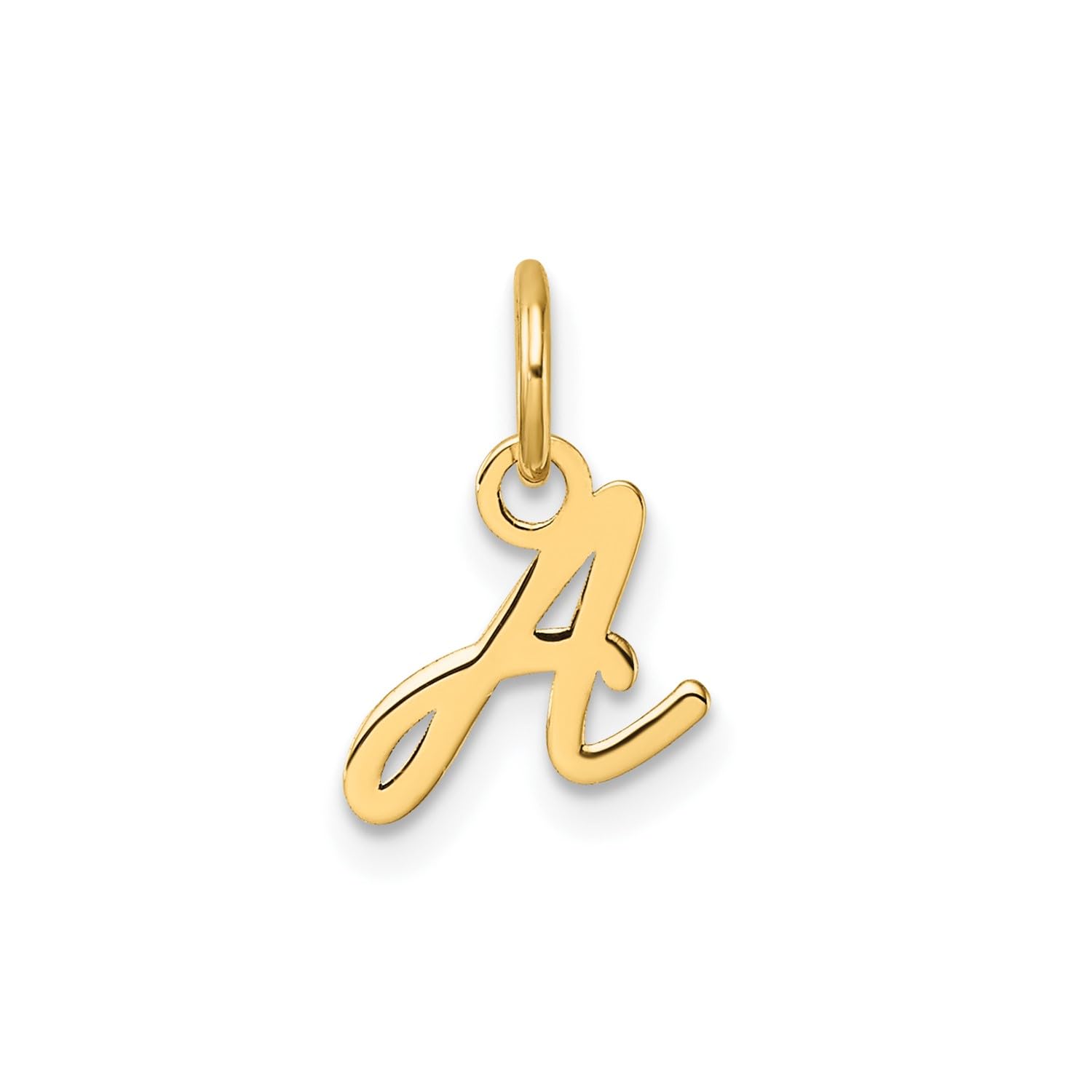 14K Yellow Gold Script Alphabet Initial Letter Charm Pendant, 14mm