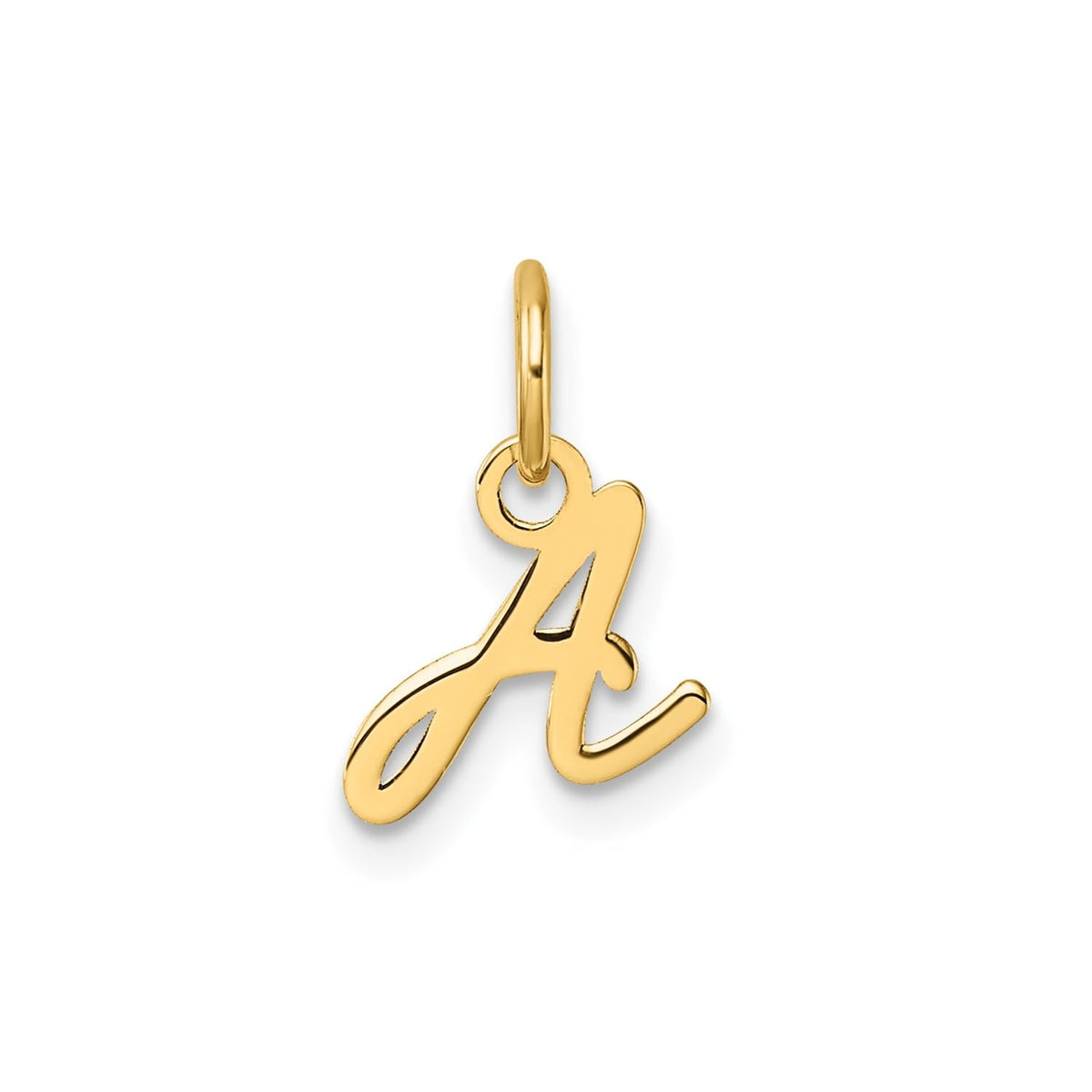 14K Yellow Gold Script Alphabet Initial Letter Charm Pendant, 14mm