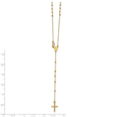 Jewelry Affairs 14K Yellow Gold Rosary Cross Pendant Necklace, Beaded Chain, 16.5 Inches