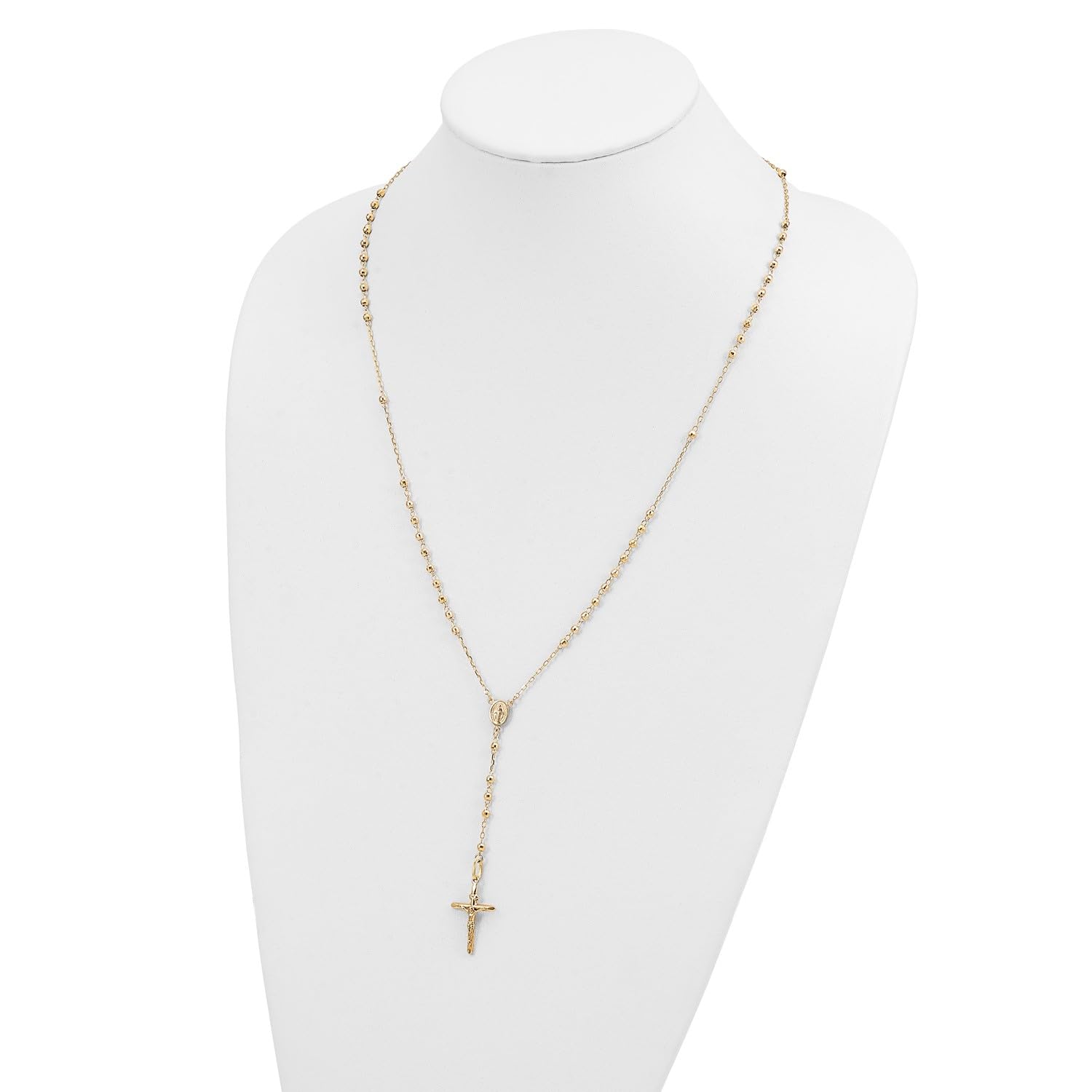 Jewelry Affairs 14K Yellow Gold Beaded Rosary Necklace with Crucifix, 24
