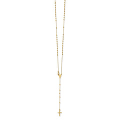 Jewelry Affairs 14K Yellow Gold Rosary Cross Pendant Necklace, Beaded Chain, 16.5 Inches
