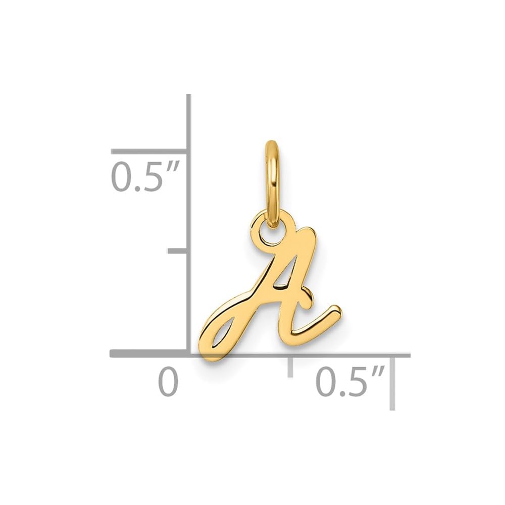 14K Yellow Gold Script Alphabet Initial Letter Charm Pendant, 14mm