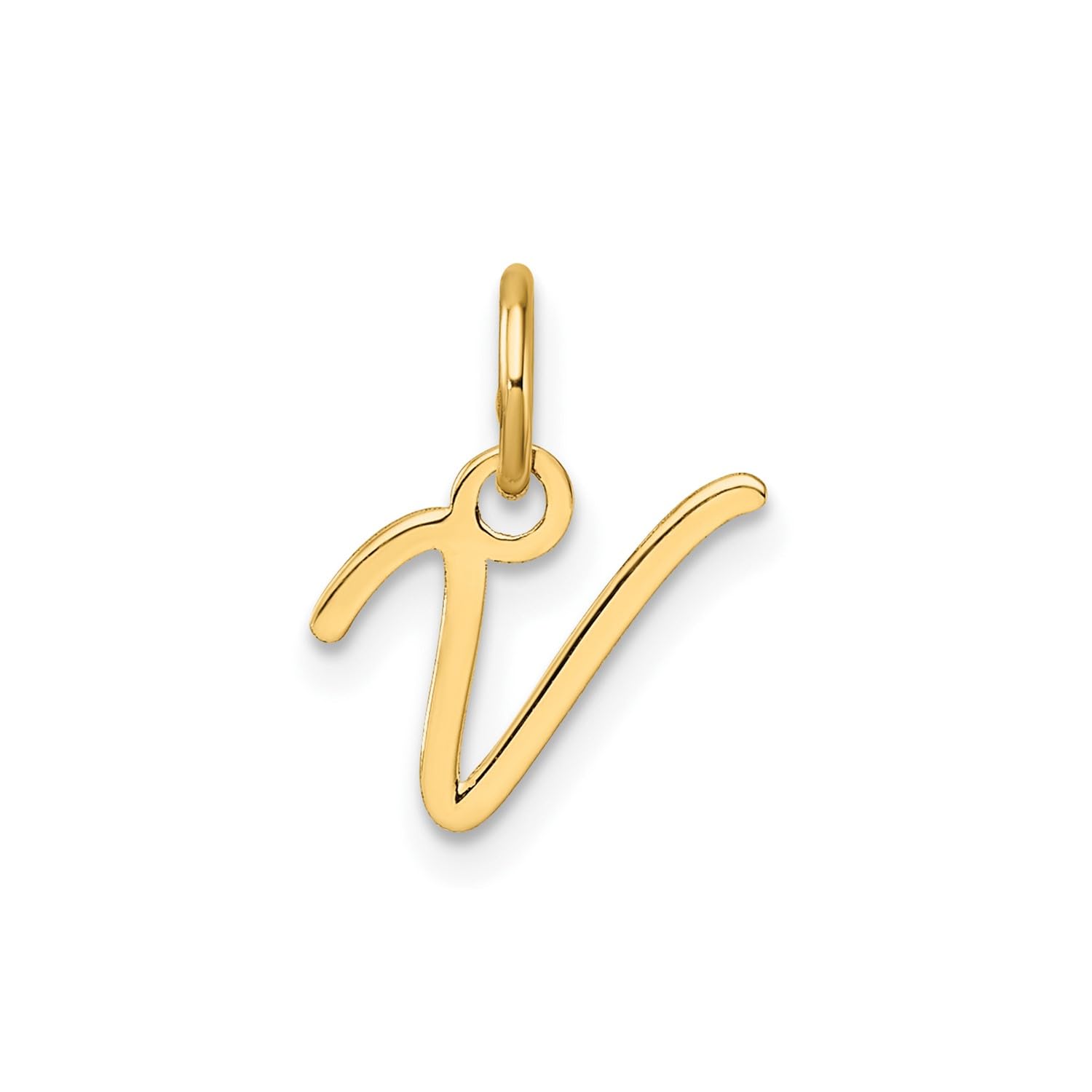 14K Yellow Gold Script Alphabet Initial Letter Charm Pendant, 14mm