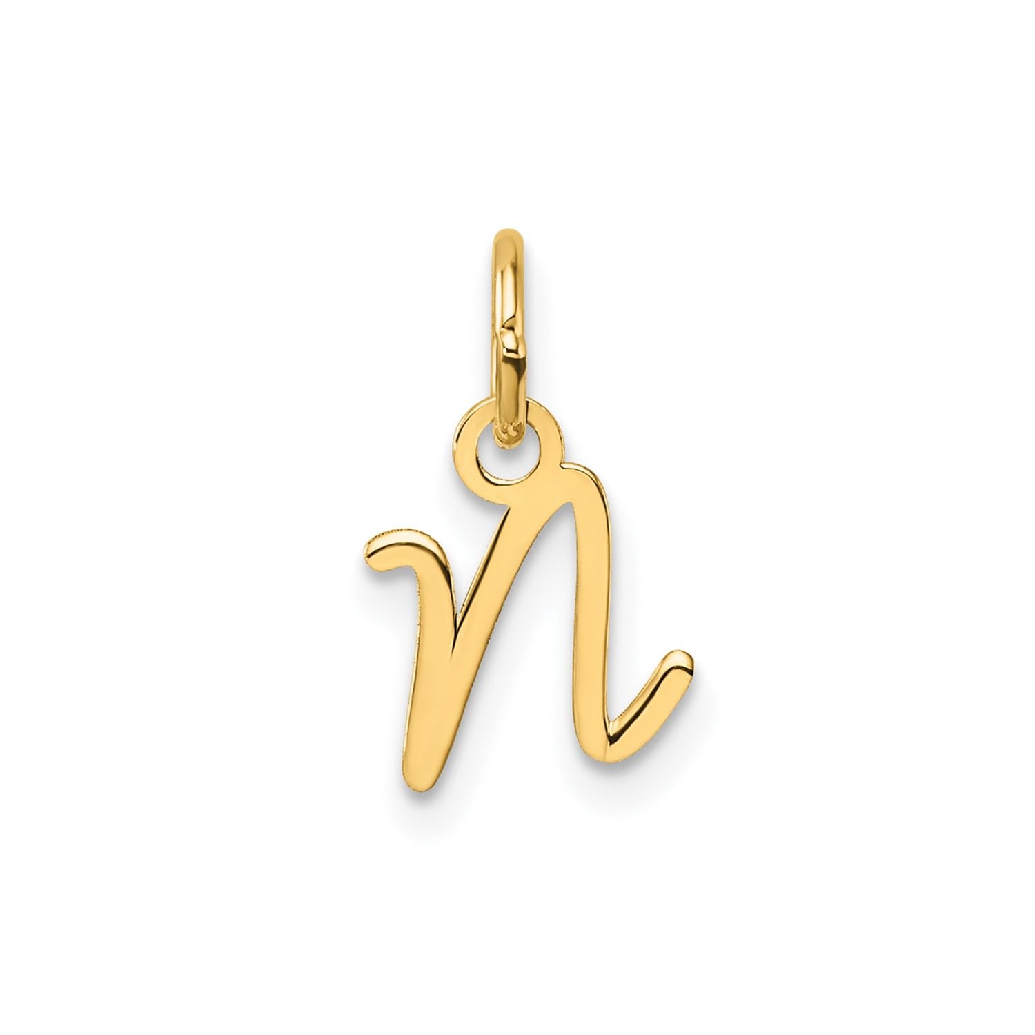 14K Yellow Gold Script Alphabet Initial Letter Charm Pendant, 14mm