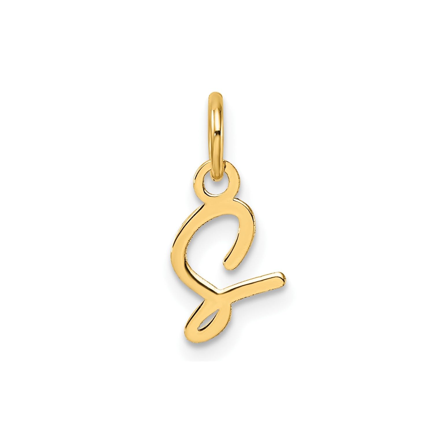 14K Yellow Gold Script Alphabet Initial Letter Charm Pendant, 14mm