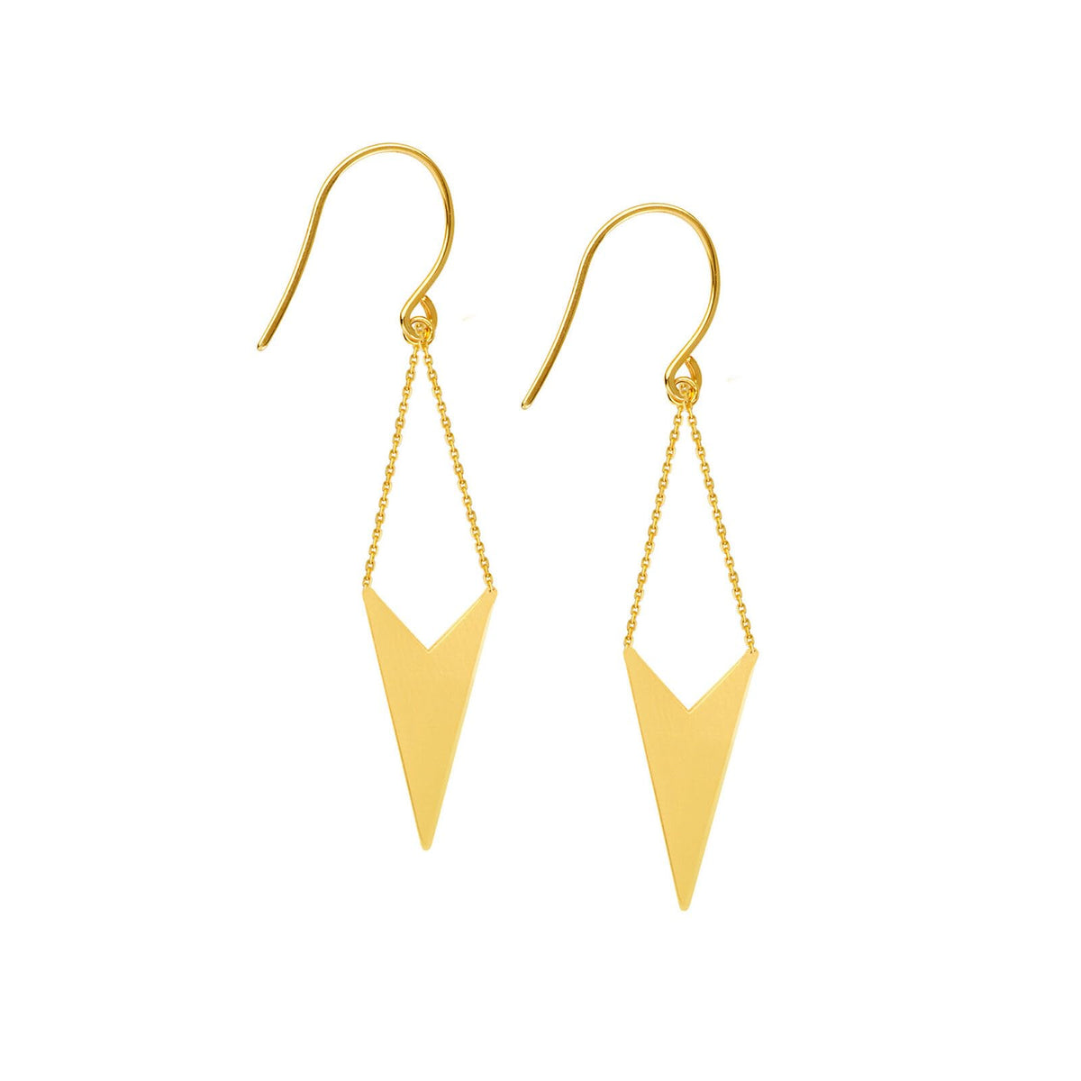 14K Yellow Gold Shiny Drop Triangle Earrings