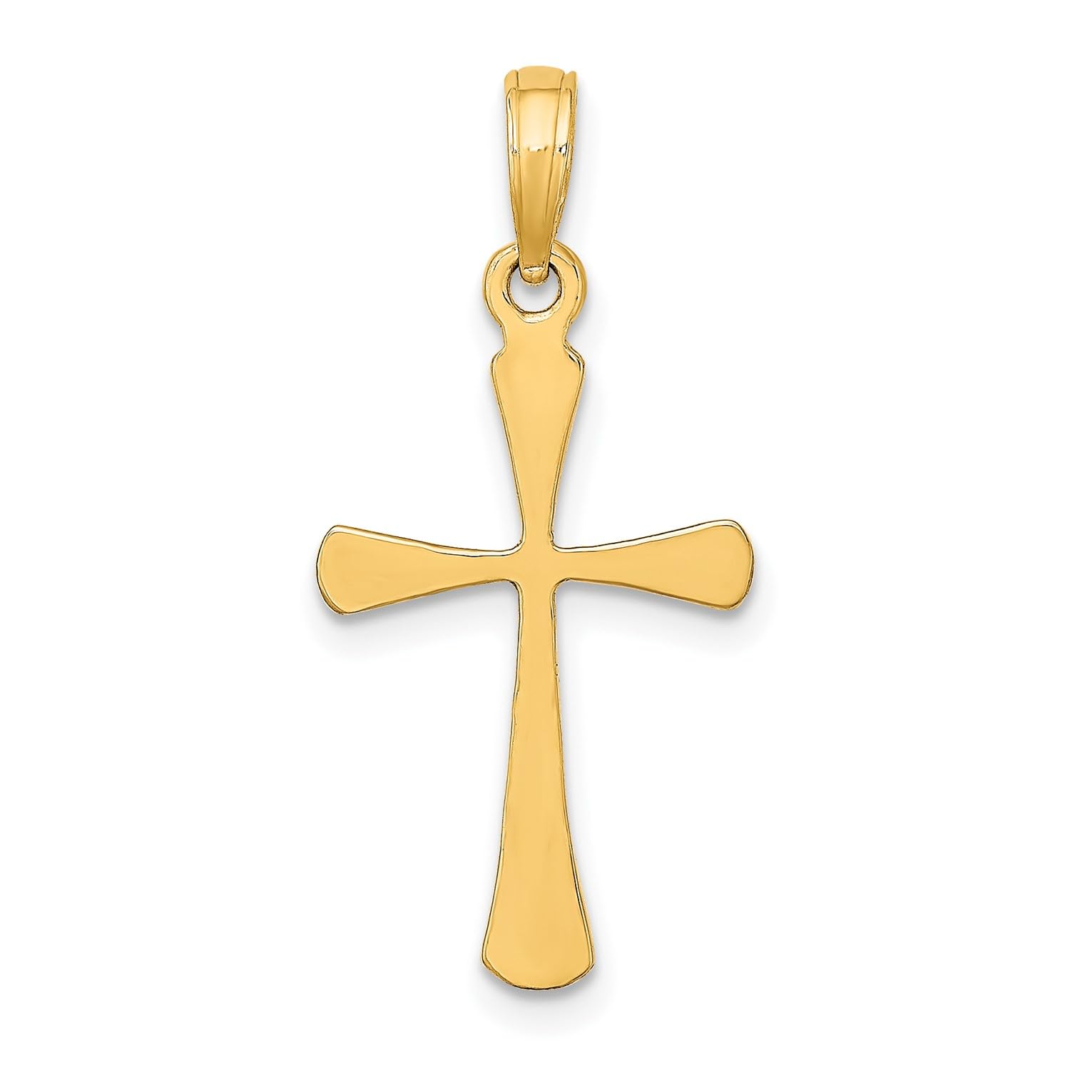 14k Yellow Gold Cross Pendant, High Polished Beveled Tips, 25x13mm