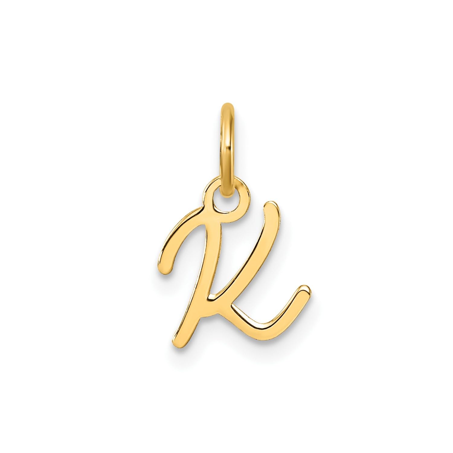 14K Yellow Gold Script Alphabet Initial Letter Charm Pendant, 14mm