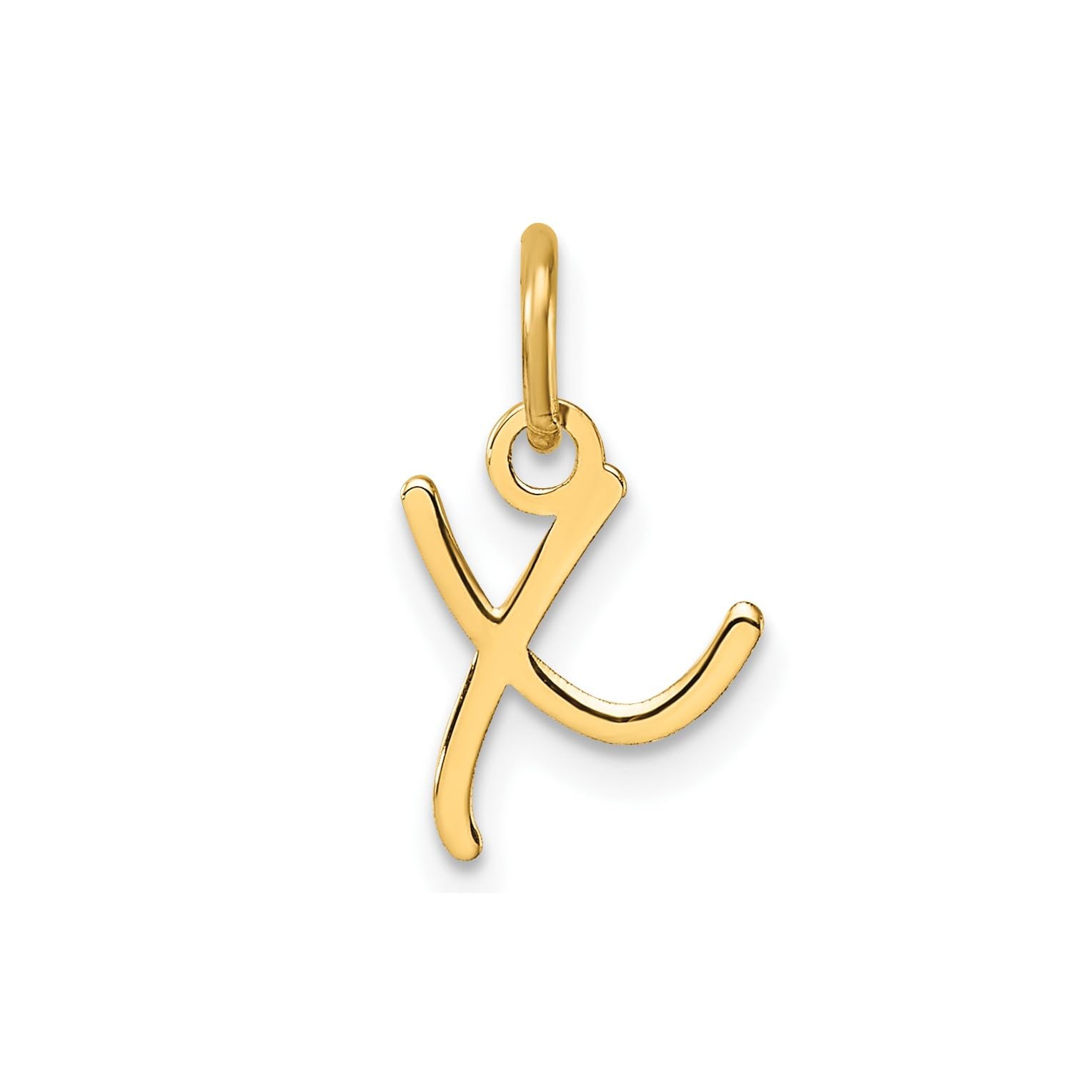 14K Yellow Gold Script Alphabet Initial Letter Charm Pendant, 14mm