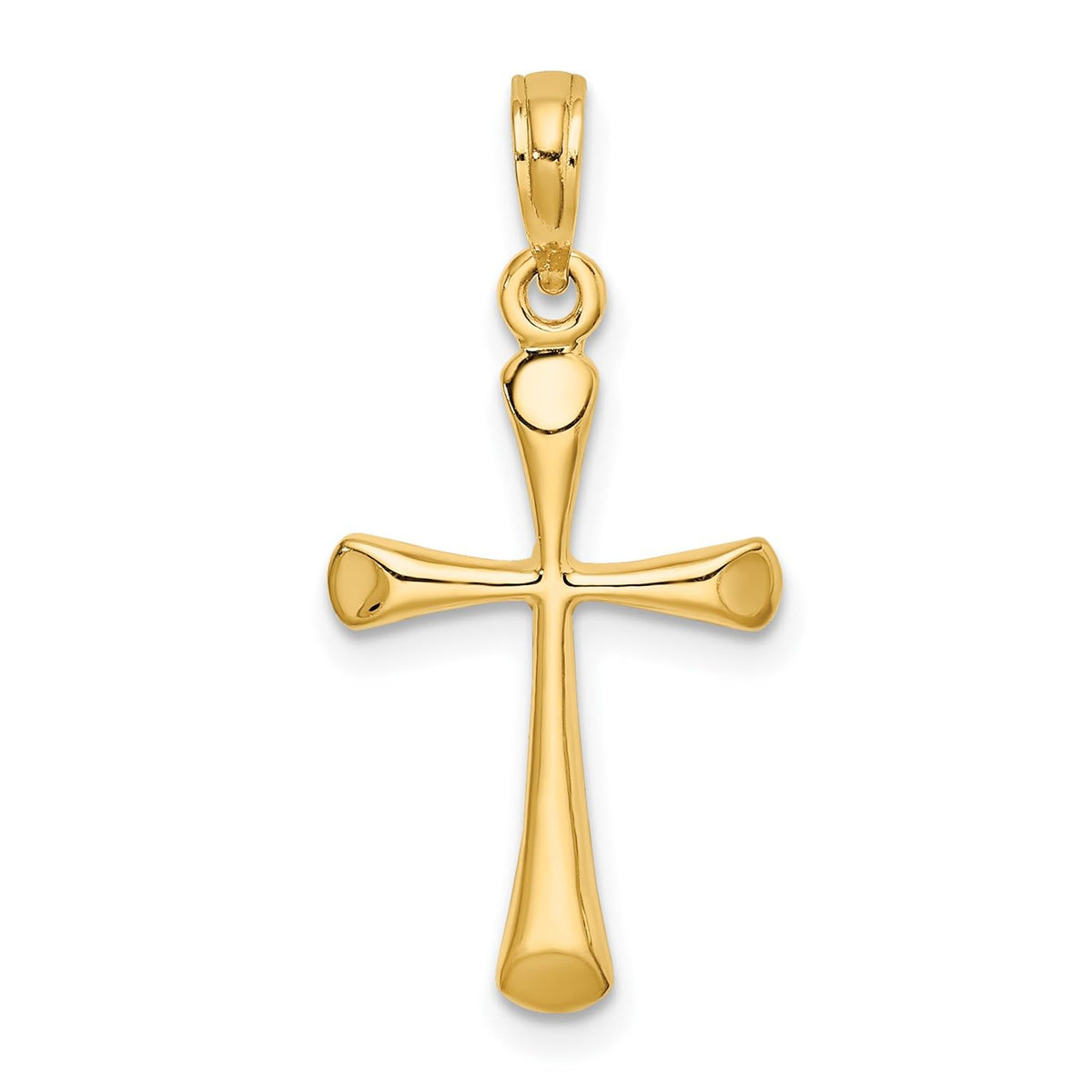 14k Yellow Gold Cross Pendant, High Polished Beveled Tips, 25x13mm
