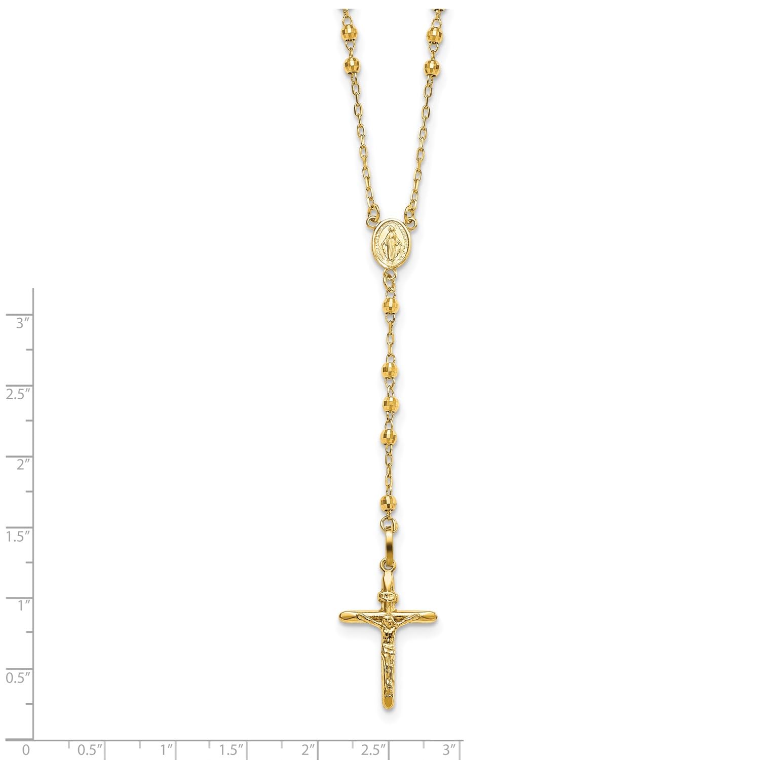 Jewelry Affairs 14K Yellow Gold Beaded Rosary Necklace with Crucifix, 24