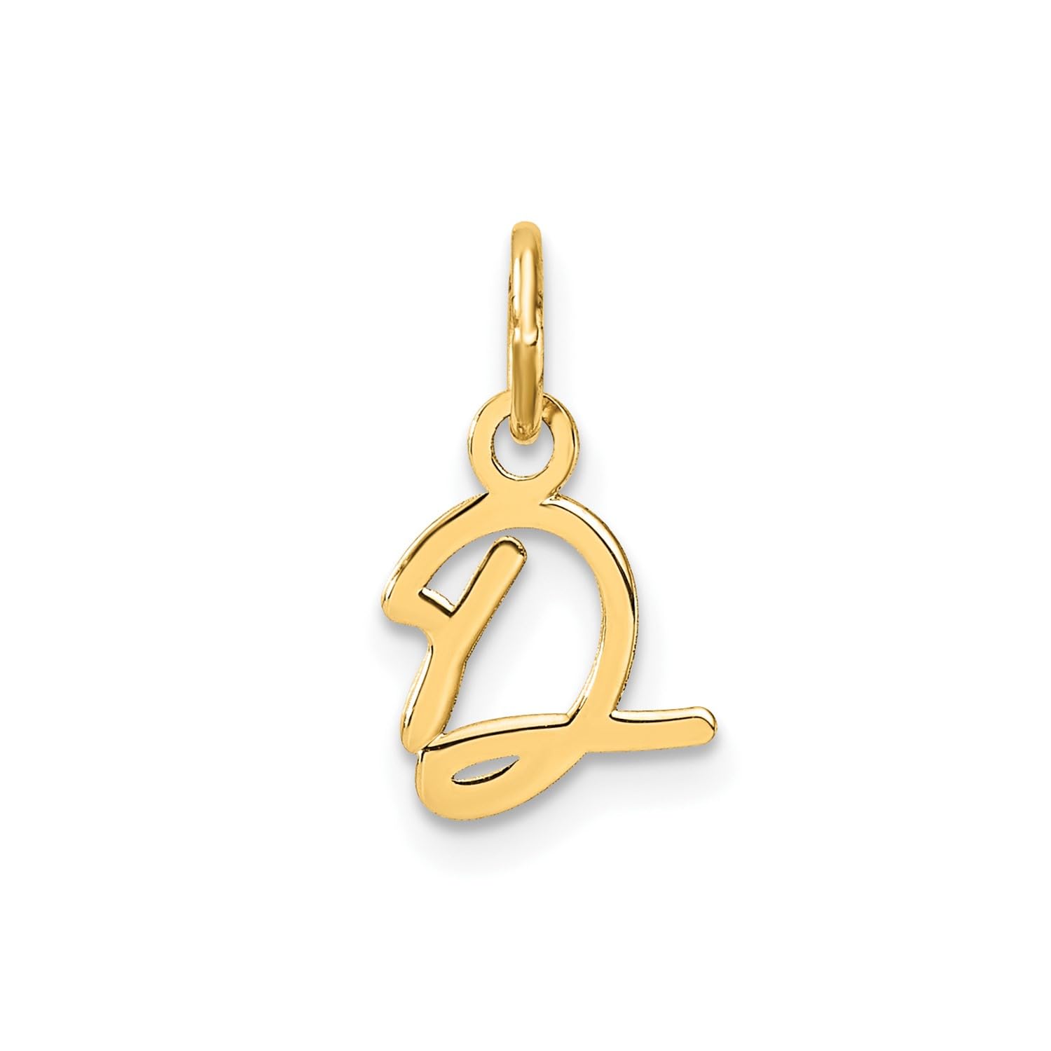 14K Yellow Gold Script Alphabet Initial Letter Charm Pendant, 14mm