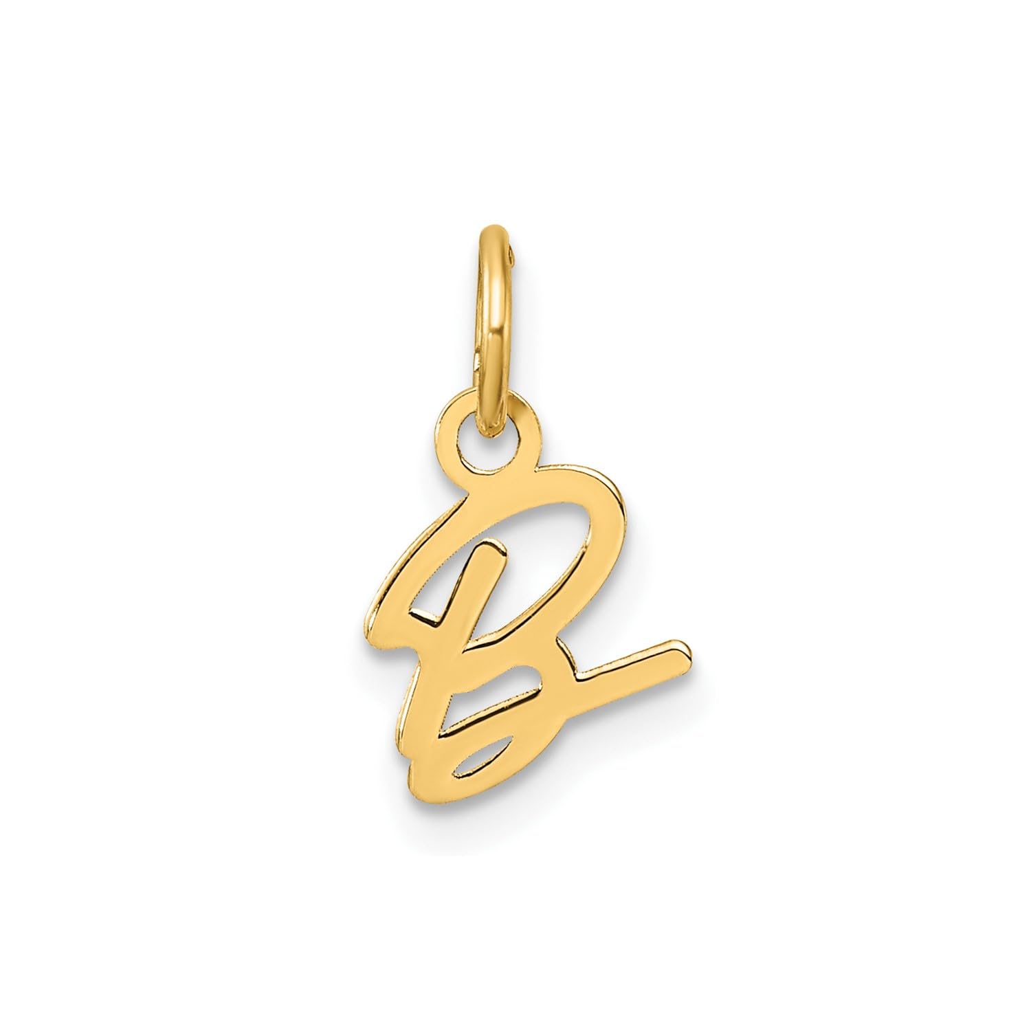 14K Yellow Gold Script Alphabet Initial Letter Charm Pendant, 14mm