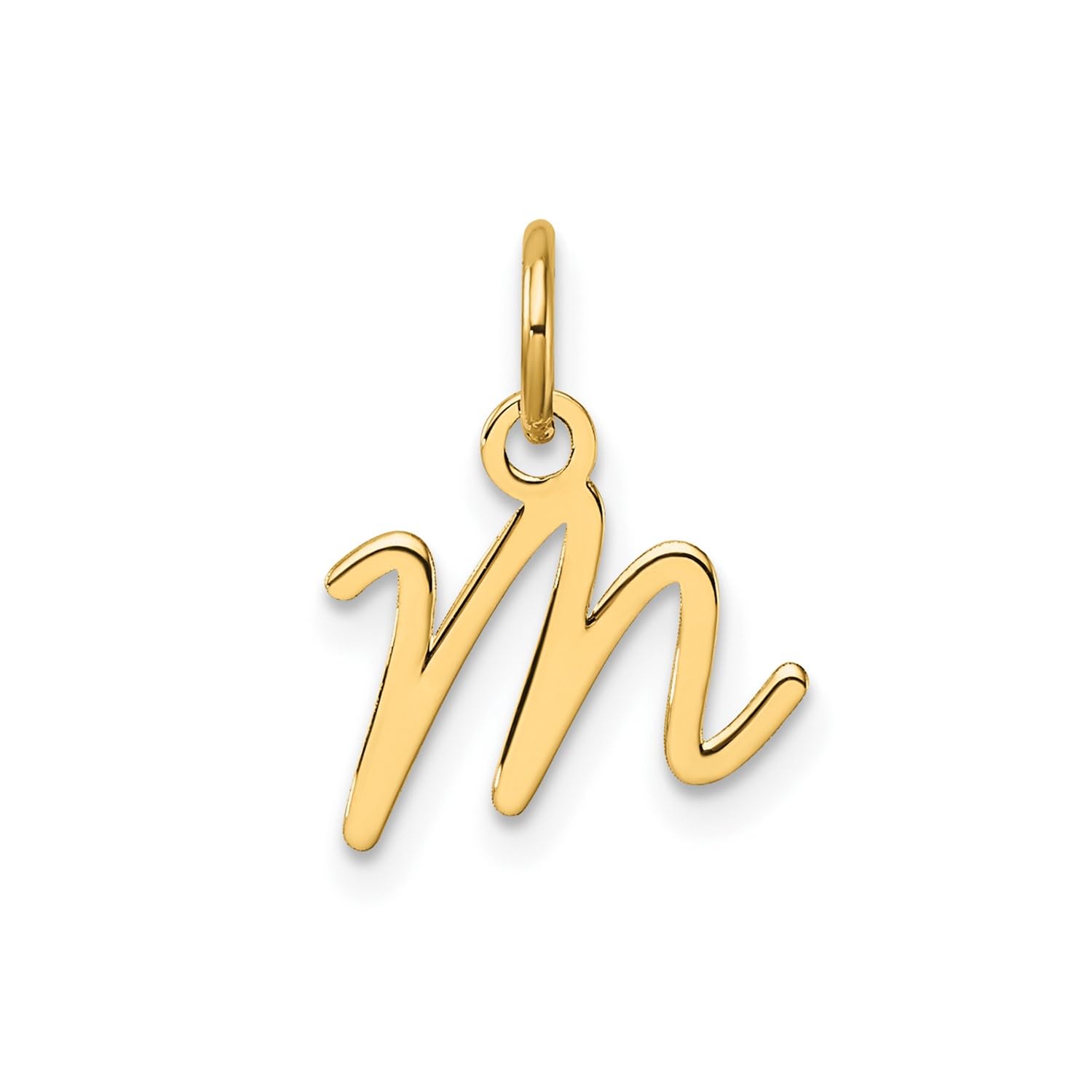 14K Yellow Gold Script Alphabet Initial Letter Charm Pendant, 14mm