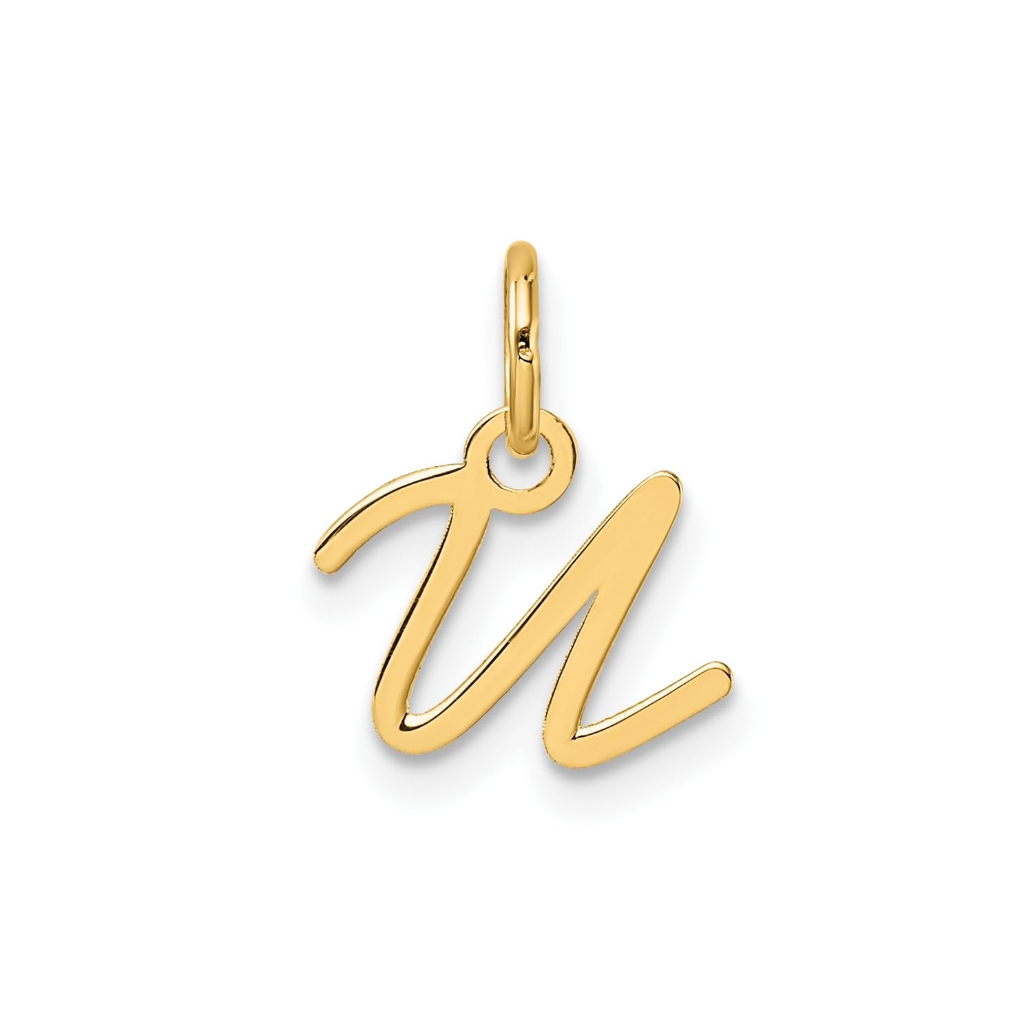 14K Yellow Gold Script Alphabet Initial Letter Charm Pendant, 14mm