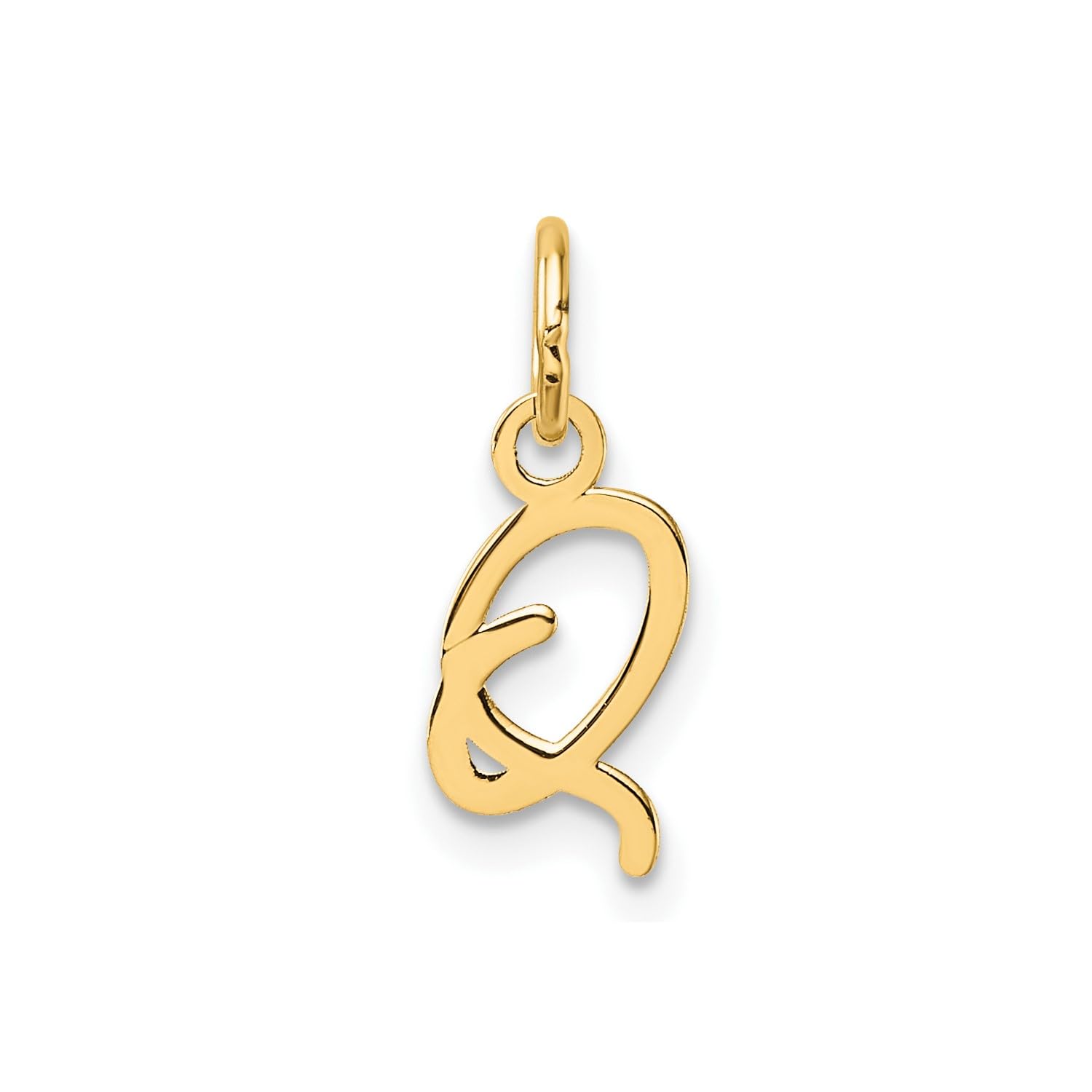 14K Yellow Gold Script Alphabet Initial Letter Charm Pendant, 14mm