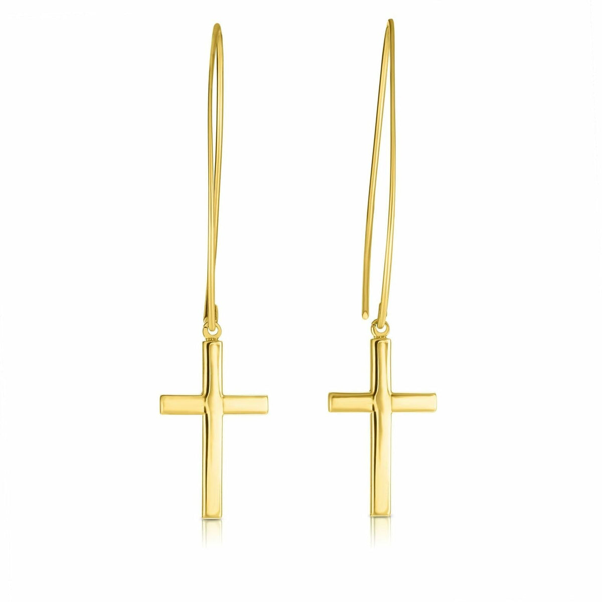 14K Yellow Gold Hanging Cross Charm Earrings