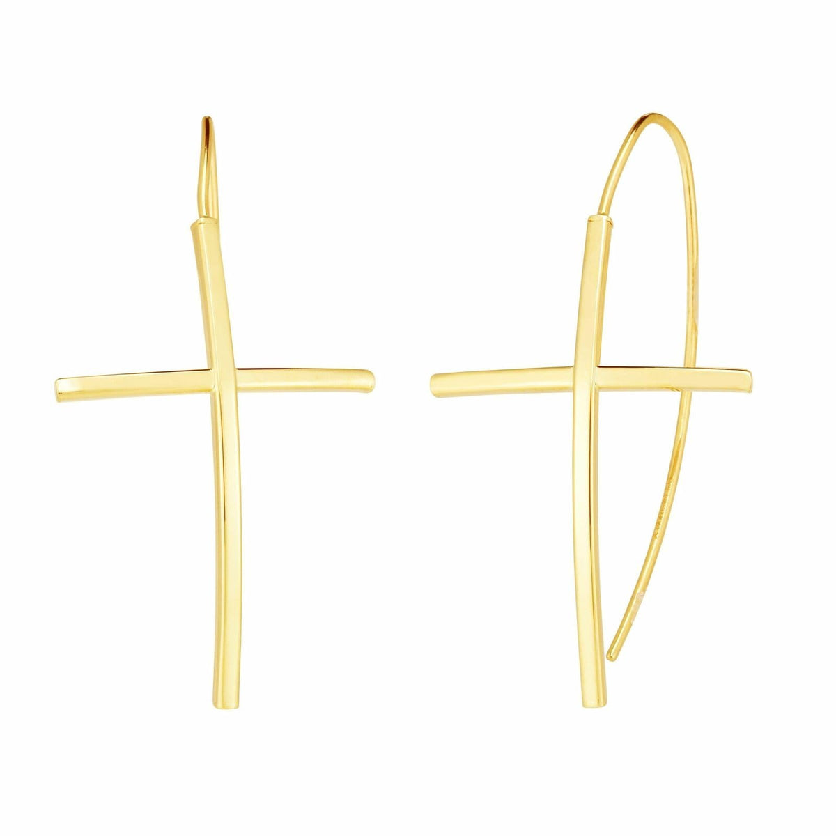 14K Yellow Gold Hanging Cross Charm Earrings