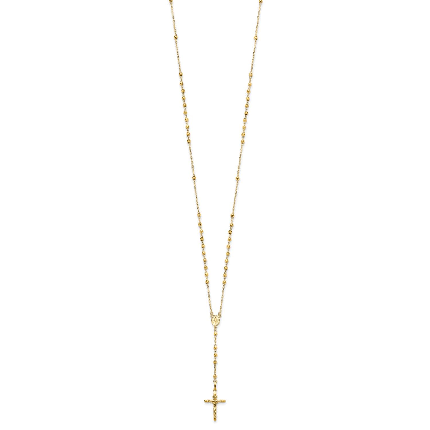 Jewelry Affairs 14K Yellow Gold Beaded Rosary Necklace with Crucifix, 24