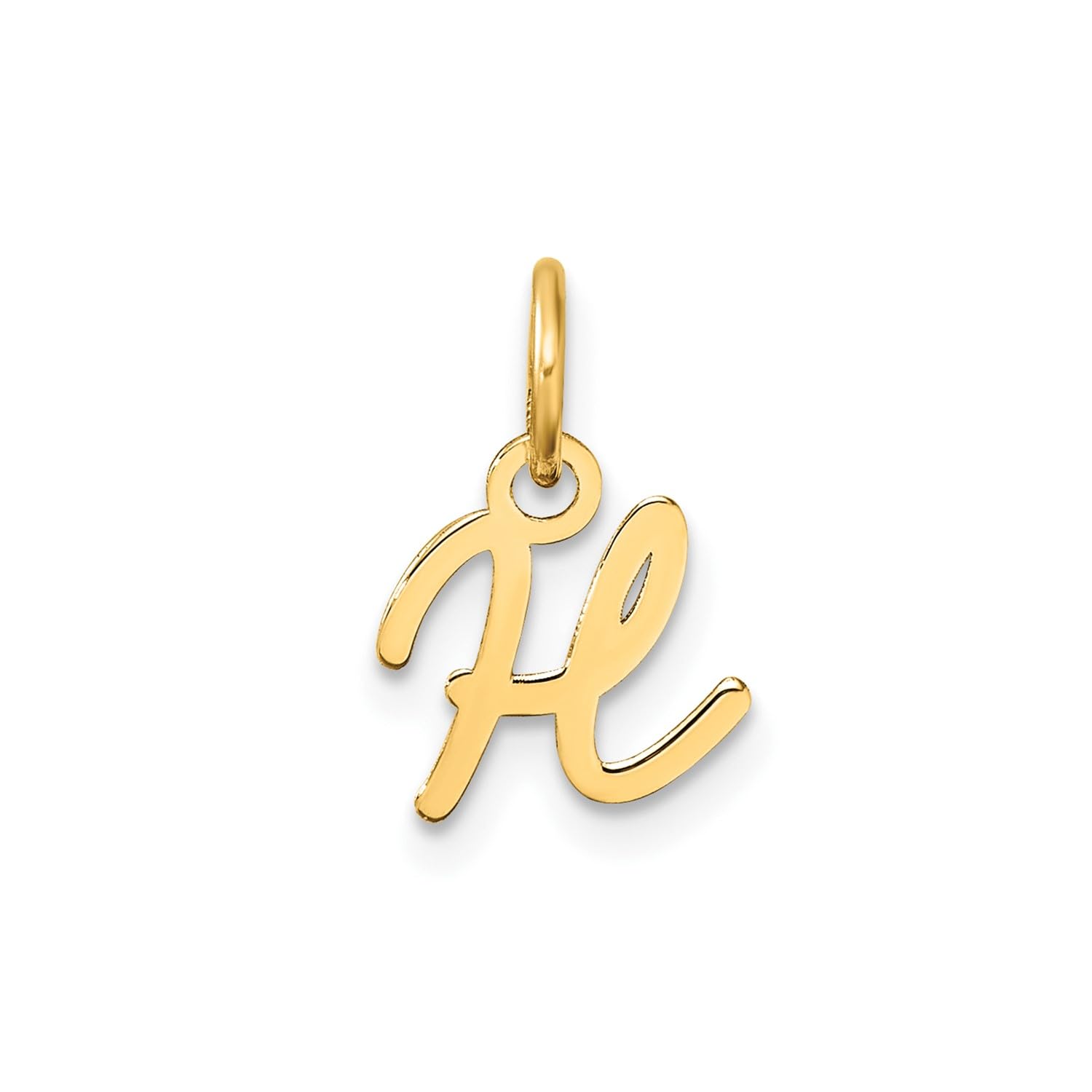 14K Yellow Gold Script Alphabet Initial Letter Charm Pendant, 14mm