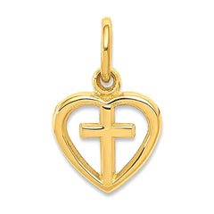 14K Yellow Gold Heart and Cross Charm Pendant fine designer jewelry for men and women