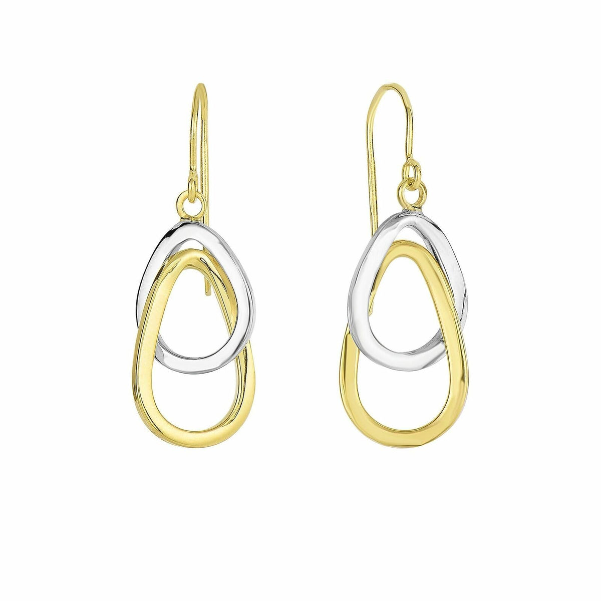 14K Yellow And White Gold Hanging Tear Drop Earrings