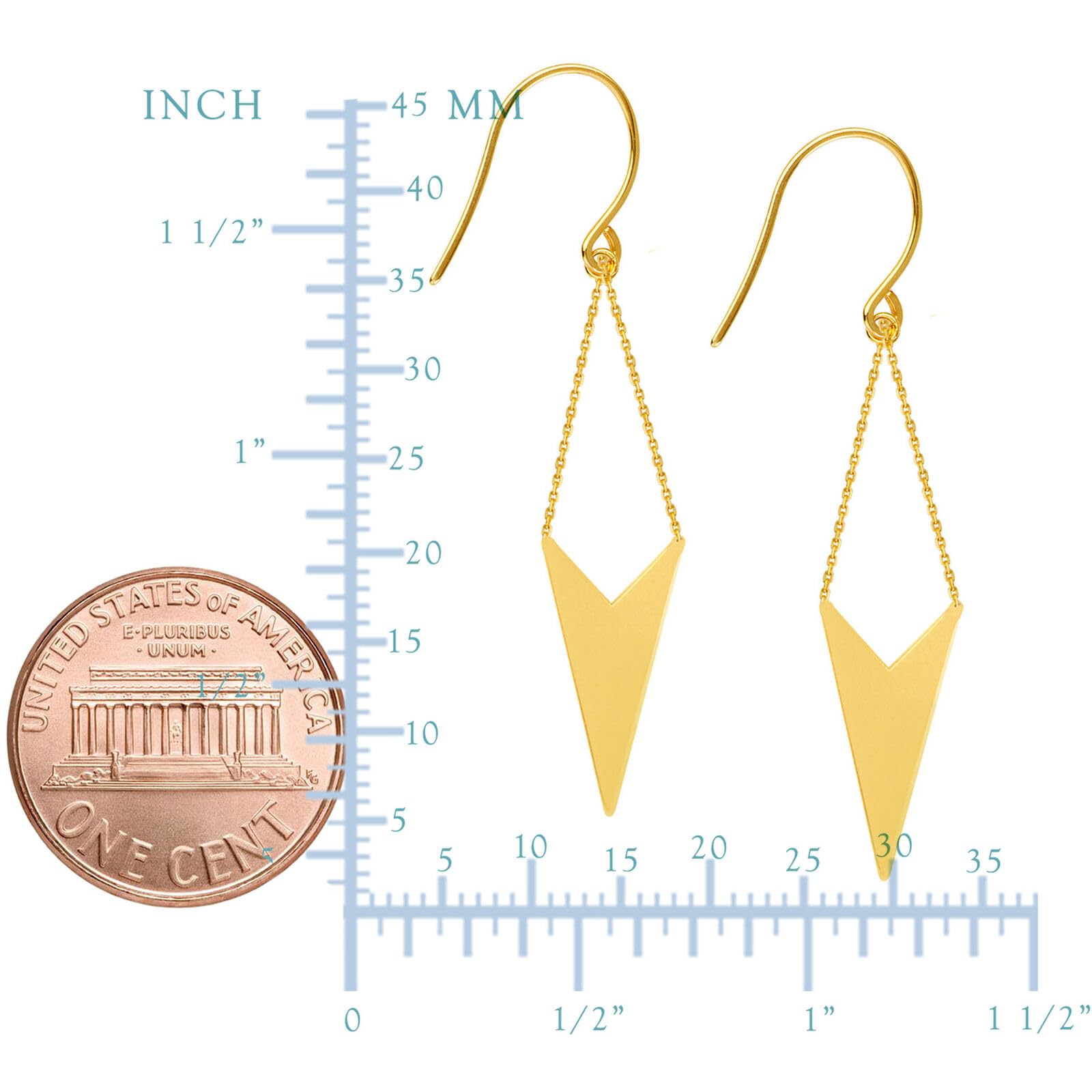 14K Yellow Gold Shiny Drop Triangle Earrings