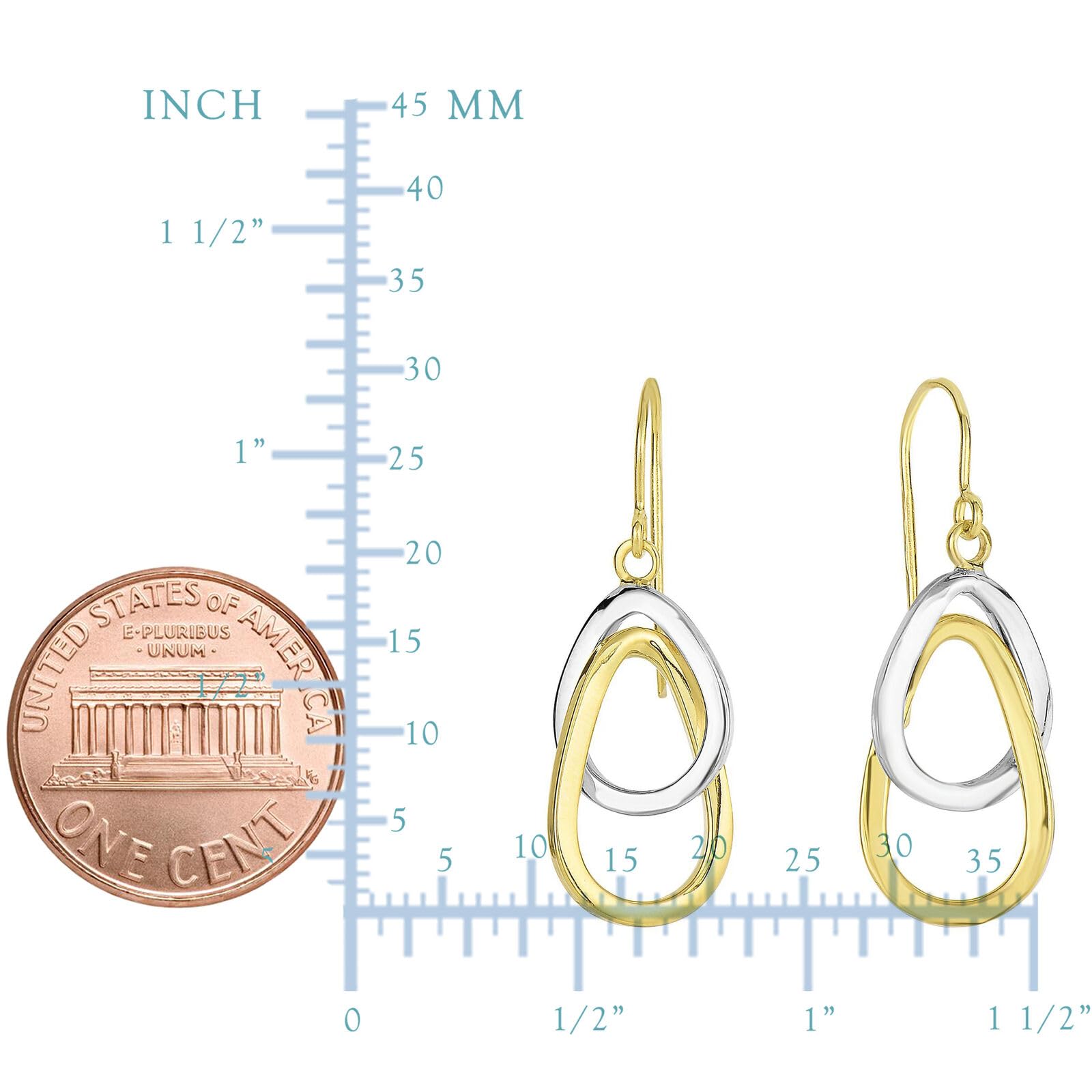 14K Yellow And White Gold Hanging Tear Drop Earrings