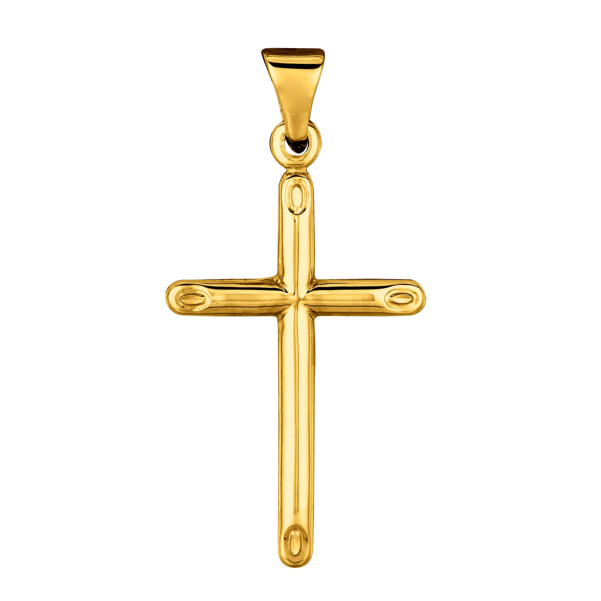 14k Yellow Gold Shiny Round Tube Cross Pendant fine designer jewelry for men and women