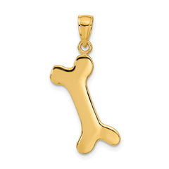 14k Solid Gold Polished Dog Bone Charm, 34x19mm