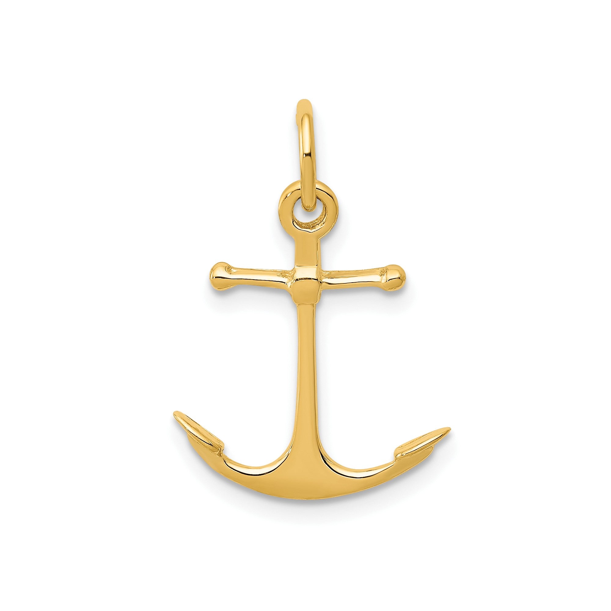14K Yellow Gold Anchor Pendant Charm, 3D Design, 19x15mm