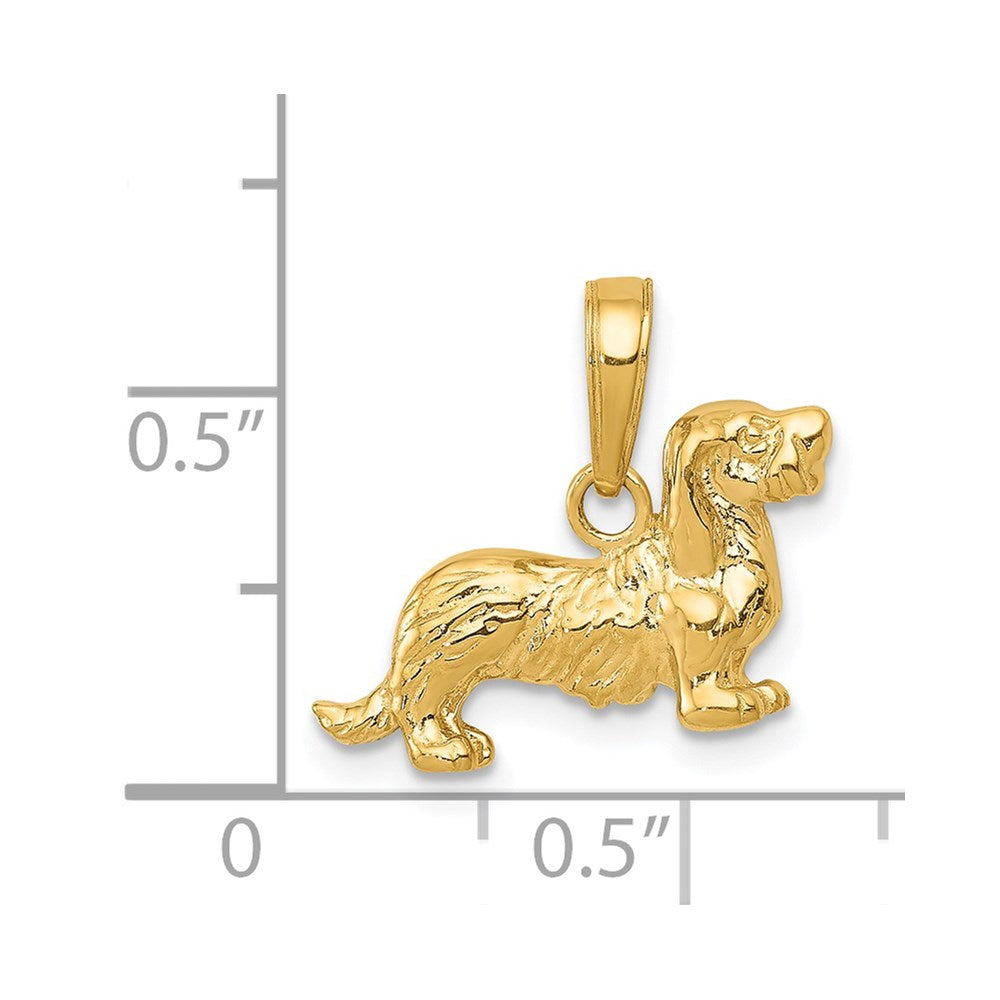 14k Yellow Gold Long-Haired Dachshund Dog Pendant Charm, 14x17mm