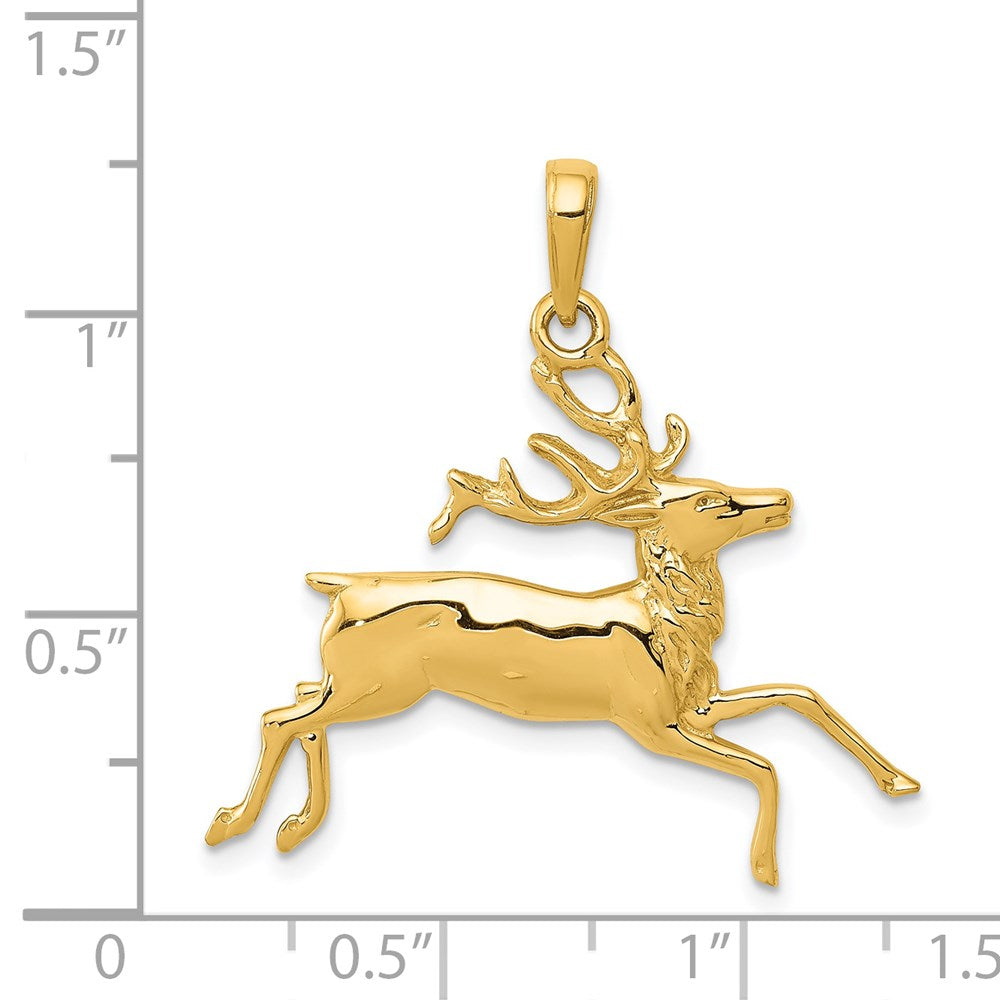 14k Yellow Gold Polished Running Deer Pendant, 29x29mm