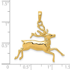 14k Yellow Gold Polished Running Deer Pendant, 29x29mm