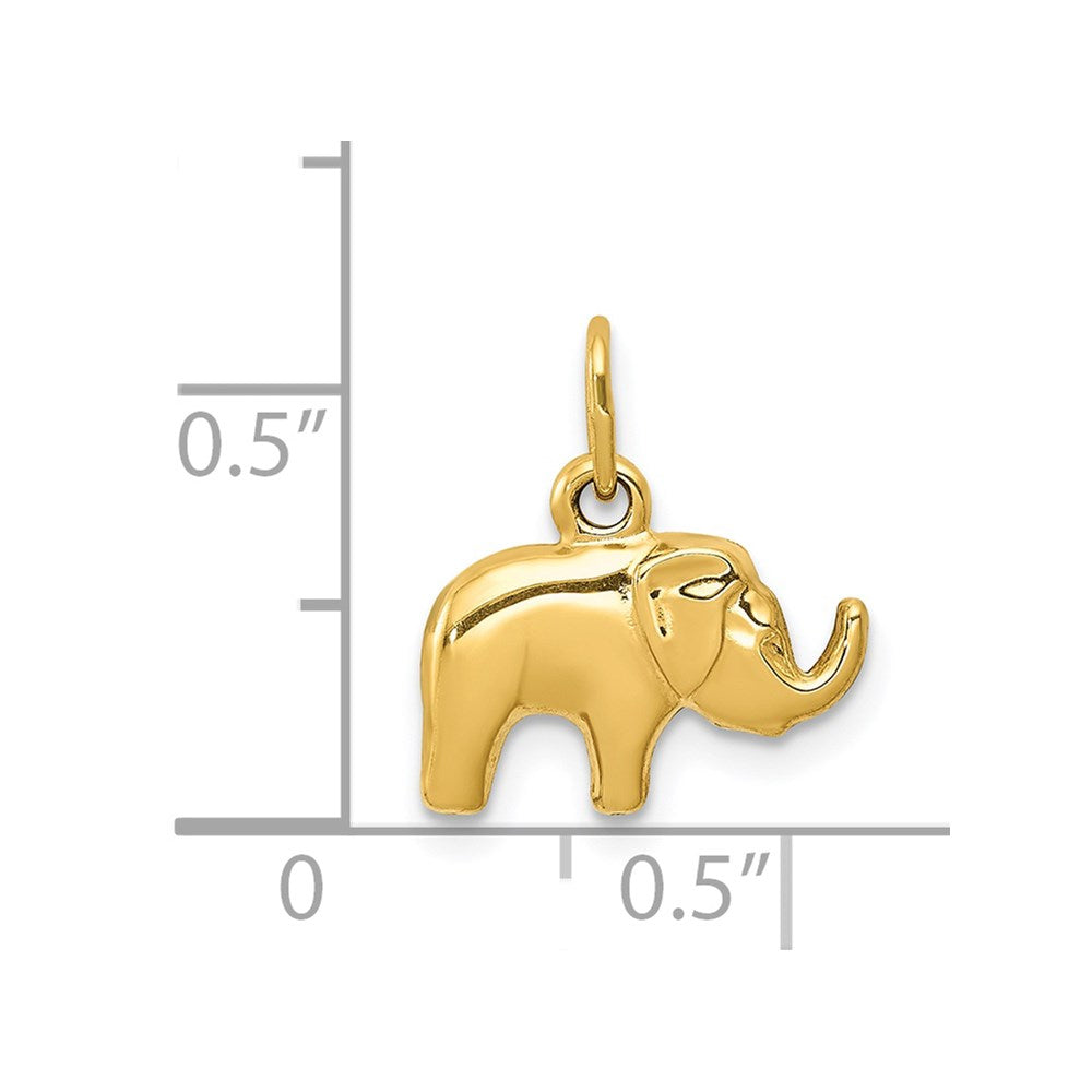 14K Yellow Gold Elephant Charm Pendant, Small Animal Jewelry, 15x13mm